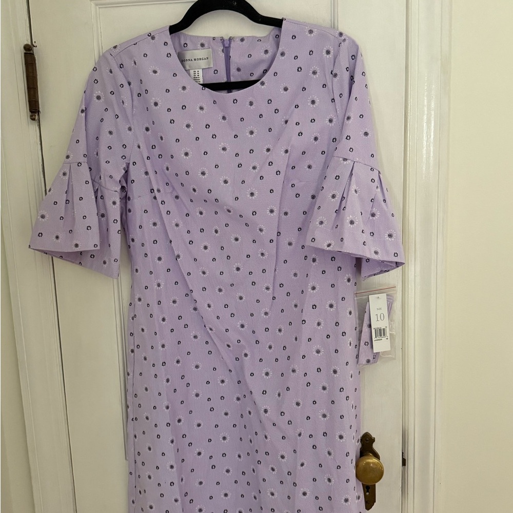 Donna Morgan Lavender Floral Dot Dress with Bell Sleeves